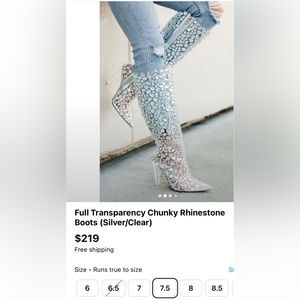 Clear chunky heel  rhinestone boots